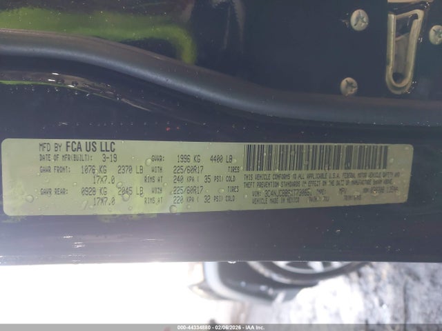 44334880 :رقم المزاد ، 3C4NJCBB6KT730651 vin ، 2019 Jeep Compass Sun And Wheel Fwd مزاد بيع