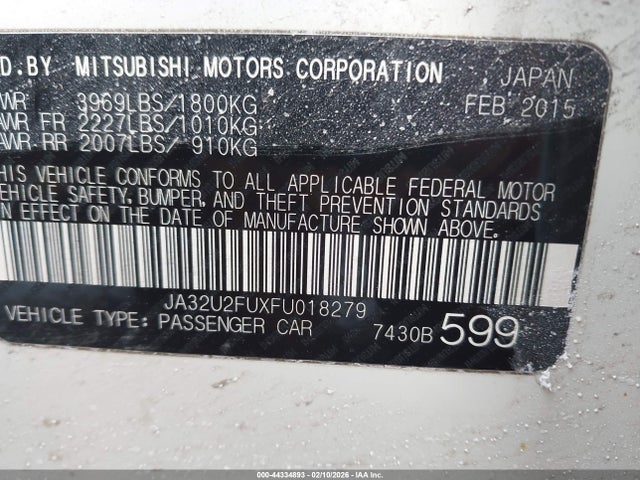 Aukcja sprzedaży 2015 Mitsubishi Lancer Es, vin: JA32U2FUXFU018279, numer aukcji: 44334893