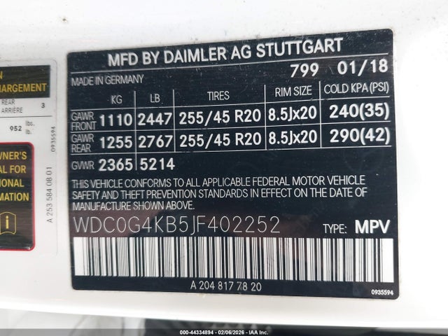 WDC0G4KB5JF402252 Mercedes-Benz Glc 300 4matic
