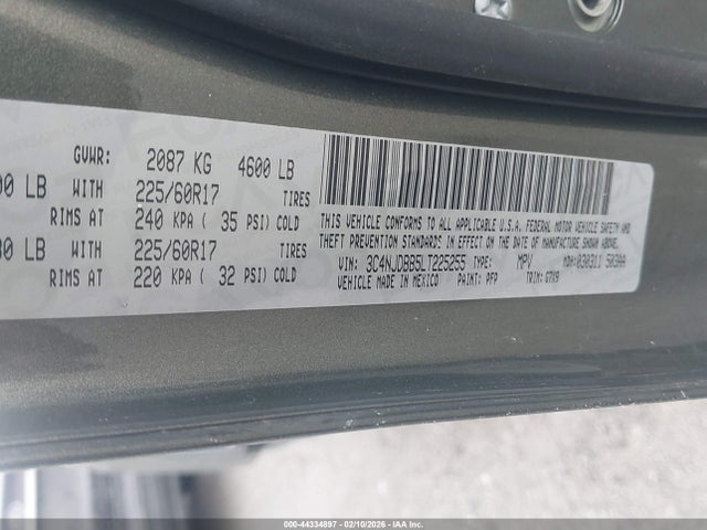2020 Jeep Compass Latitude 4x4 მანქანა იყიდება აუქციონზე, vin: 3C4NJDBB5LT225255, აუქციონის ნომერი: 44334897