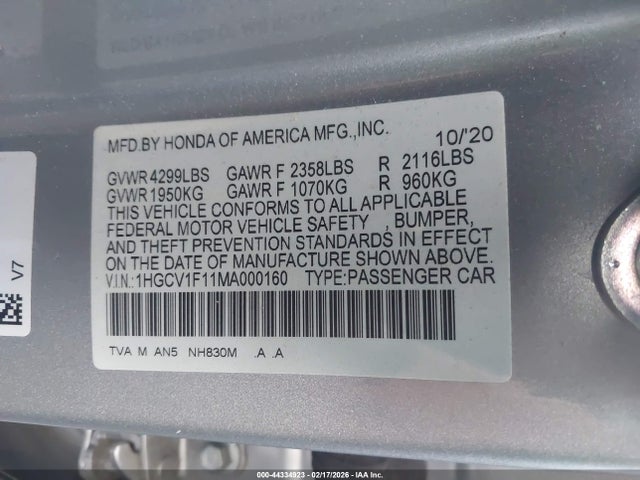 1HGCV1F11MA000160 Honda ACCORD LX