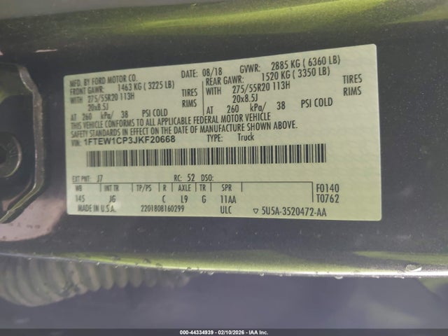 Aukcja sprzedaży 2018 Ford F-150 Xl, vin: 1FTEW1CP3JKF20668, numer aukcji: 44334939