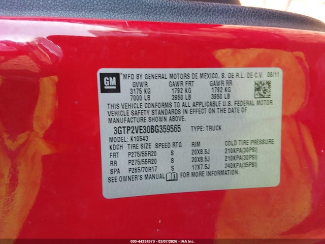 Aukcja sprzedaży 2011 Gmc Sierra 1500 Sle, vin: 3GTP2VE30BG359565, numer aukcji: 44334970
