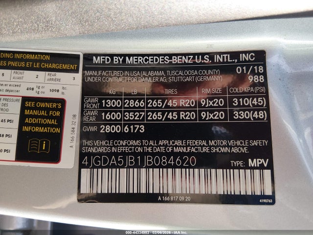 4JGDA5JB1JB084620 Mercedes-Benz GLE 350