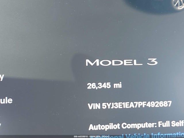 Продаж на аукціоні авто 2023 Tesla Model 3 Rear-wheel Drive, vin: 5YJ3E1EA7PF492687, номер лоту: 44335010