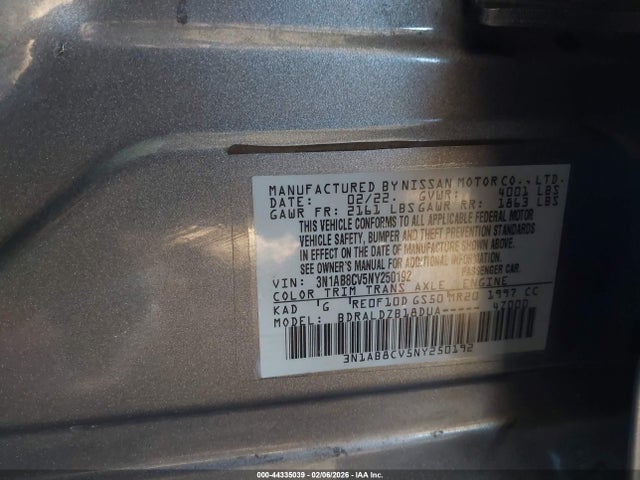 3N1AB8CV5NY250192 Nissan Sentra Sv Xtronic Cvt