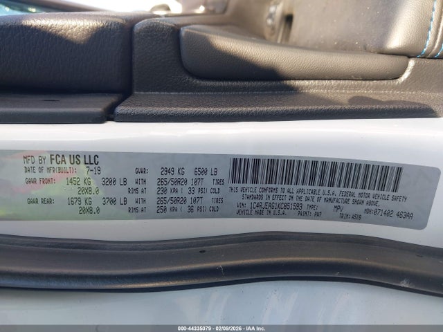 2019 Jeep Grand Cherokee Upland 4x2 მანქანა იყიდება აუქციონზე, vin: 1C4RJEAG1KC851593, აუქციონის ნომერი: 44335079
