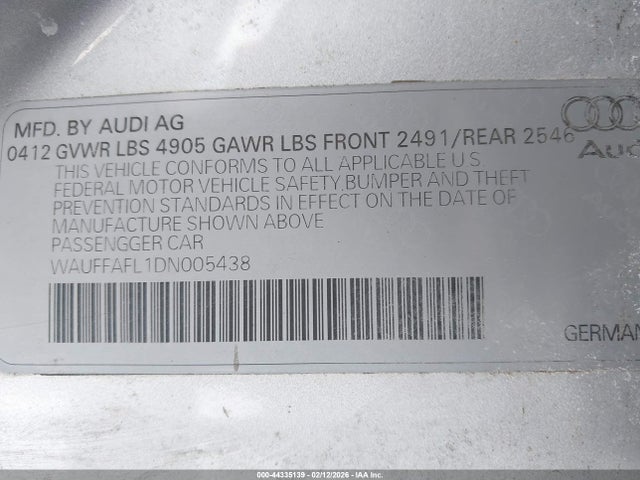 Продажа на аукционе авто 2013 Audi A4 2.0t Premium, vin: WAUFFAFL1DN005438, номер лота: 44335139