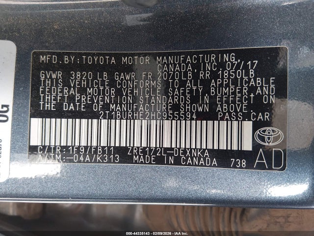 2T1BURHE2HC955594 Toyota COROLLA LE