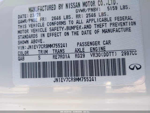 Продажа на аукционе авто 2021 Infiniti Q50 Signature Edition Awd, vin: JN1EV7CR9MM755241, номер лота: 44335164