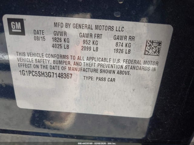 1G1PC5SH3G7148367 Chevrolet Cruze Limited Ls Auto