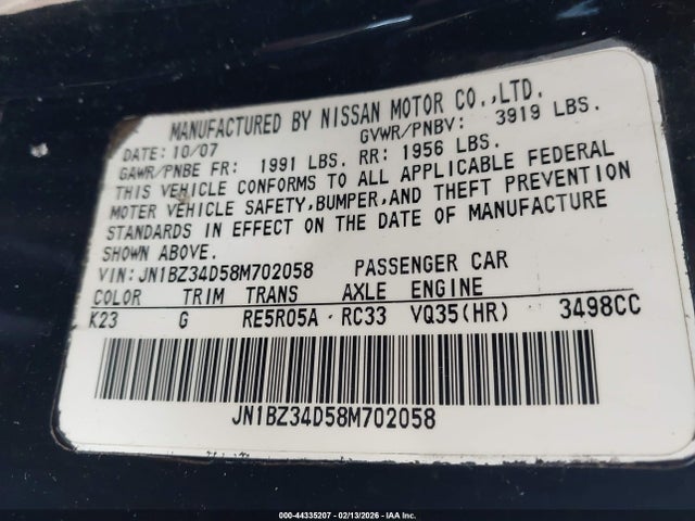 2008 NISSAN 350Z JN1BZ34D58M702058 Photo 8