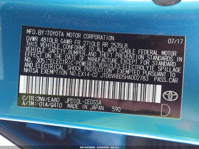 Toyota Mirai 2017 JTDBVRBD5HA002783 Image 9