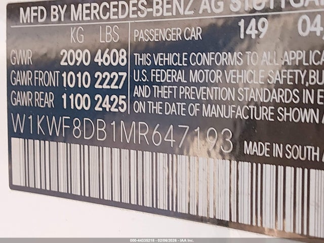 W1KWF8DB1MR647193 Mercedes-Benz C 300 Sedan