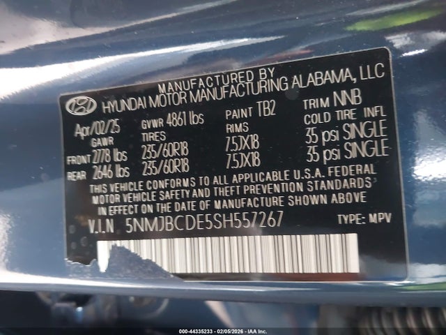 5NMJBCDE5SH557267 Hyundai TUCSON SEL