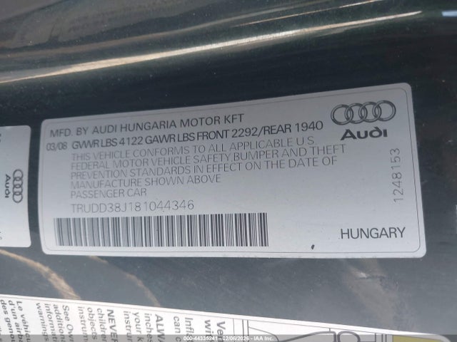 2008 AUDI TT TRUDD38J181044346 Photo 8