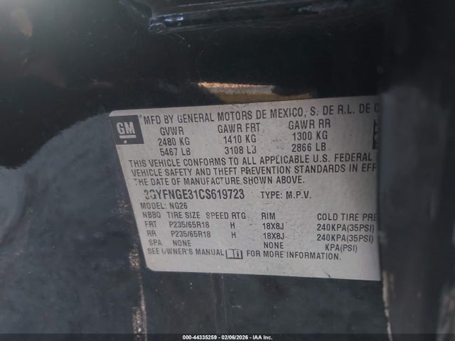 2012 Cadillac Srx Standard მანქანა იყიდება აუქციონზე, vin: 3GYFNGE31CS619723, აუქციონის ნომერი: 44335259