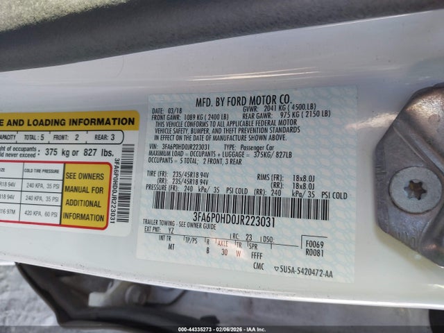 3FA6P0HD0JR223031 Ford FUSION SE