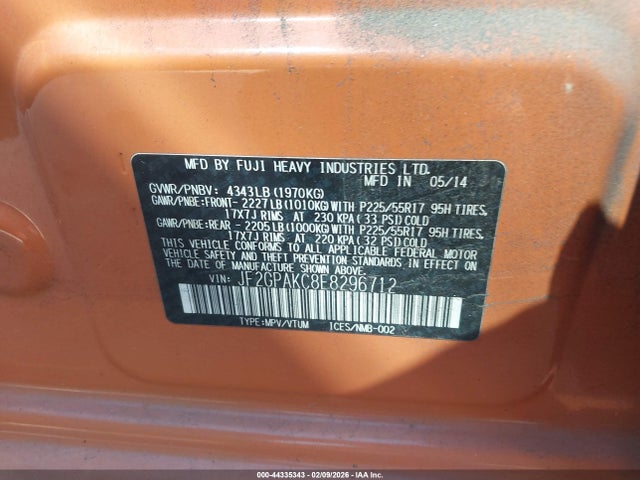 44335343 :رقم المزاد ، JF2GPAKC8E8296712 vin ، 2014 Subaru Xv Crosstrek 2.0i Limited مزاد بيع