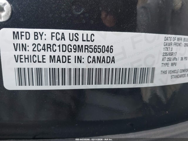 Продаж на аукціоні авто 2021 Chrysler Voyager Lxi, vin: 2C4RC1DG9MR565046, номер лоту: 44335386
