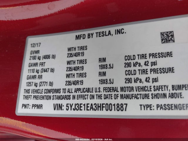 2017 TESLA MODEL 3 5YJ3E1EA3HF001887 Photo 8