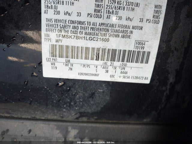 2020 FORD EXPLORER 1FMSK7BH1LGC21600 Photo 8