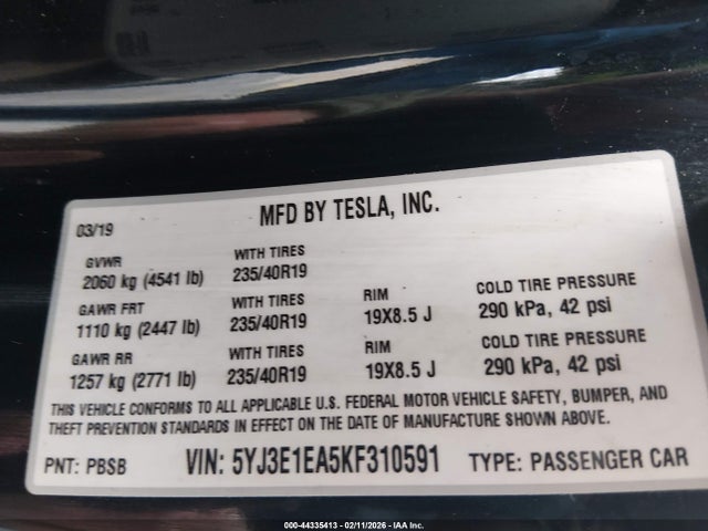 2019 TESLA MODEL 3 5YJ3E1EA5KF310591 Photo 8