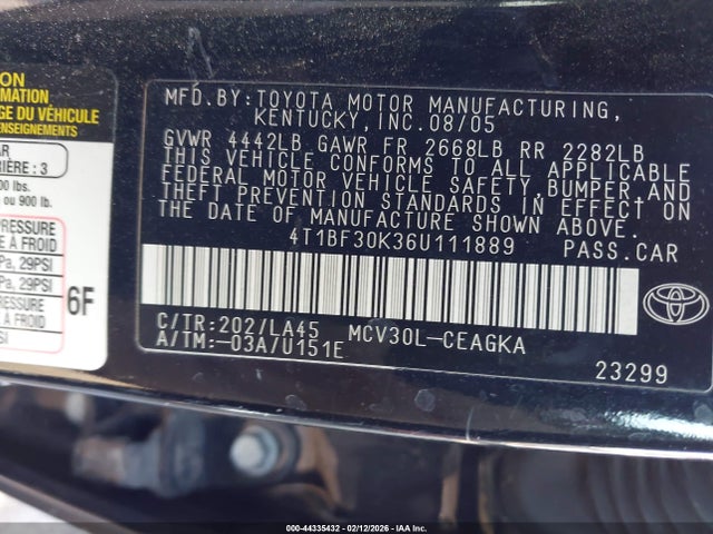 2006 TOYOTA CAMRY 4T1BF30K36U111889 Photo 8