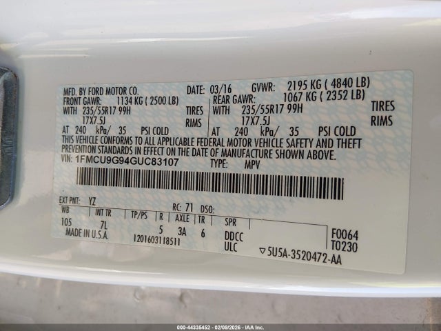 1FMCU9G94GUC83107 Ford ESCAPE SE