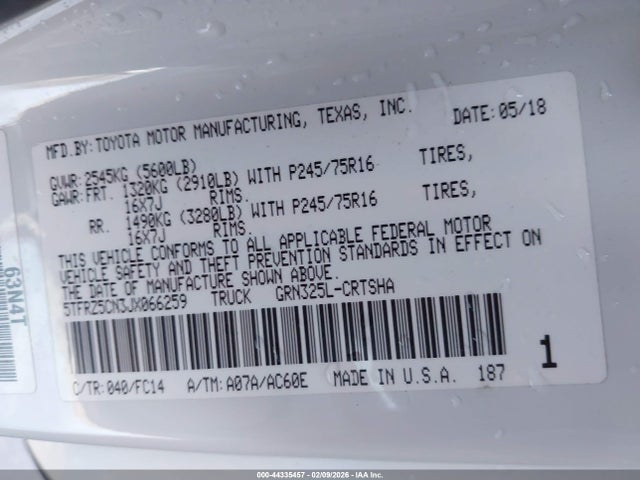 5TFRZ5CN3JX066259 Toyota Tacoma Sr5 V6