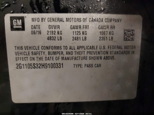 Продаж на аукціоні авто 2017 Chevrolet Impala 1lt, vin: 2G1105S32H9100331, номер лоту: 44335496