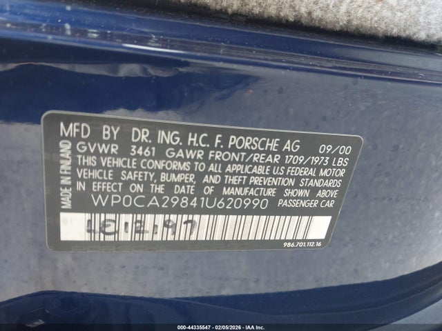 2001 PORSCHE BOXSTER WP0CA29841U620990 Photo 8