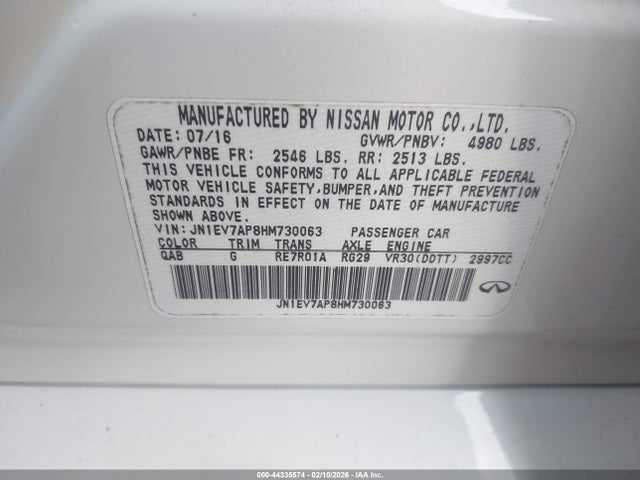 Продажа на аукционе авто 2017 Infiniti Q50 3.0t Premium, vin: JN1EV7AP8HM730063, номер лота: 44335574
