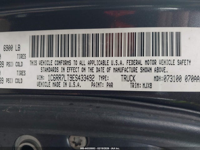 44335583 :رقم المزاد ، 1C6RR7LT9ES433492 vin ، 2014 Ram 1500 Big Horn مزاد بيع