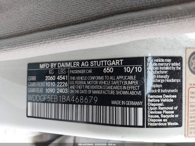 2011 Mercedes-benz C 300 Luxury/sport მანქანა იყიდება აუქციონზე, vin: WDDGF5EB1BA468679, აუქციონის ნომერი: 44335648
