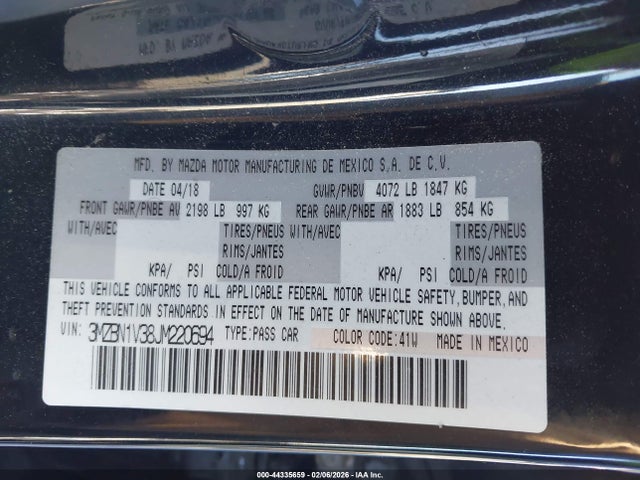3MZBN1V38JM220694 Mazda Mazda3 Touring