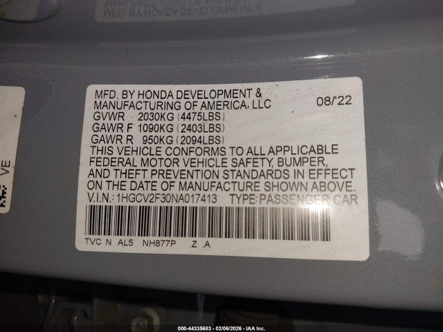 1HGCV2F30NA017413 Honda Accord Sport 2.0t