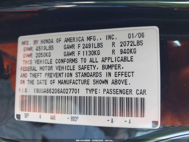 2006 ACURA TL 19UUA66206A027701 Photo 8