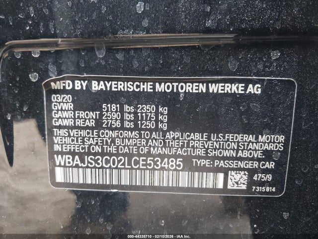 Продажа на аукционе авто 2020 Bmw 540i Xdrive, vin: WBAJS3C02LCE53485, номер лота: 44335710