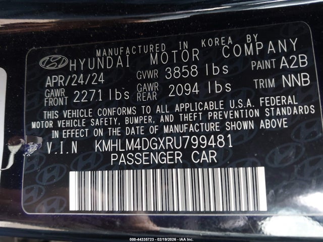 44335723 :رقم المزاد ، KMHLM4DGXRU799481 vin ، 2024 Hyundai Elantra Sel مزاد بيع