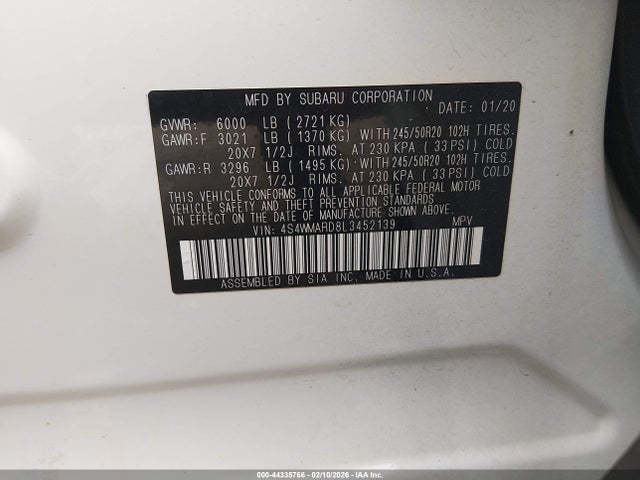 Subaru Ascent Touring 2020 4S4WMARD8L3452139 Image 9