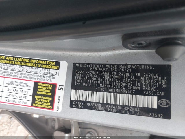 4T1C11AK4MU598507 Toyota CAMRY LE