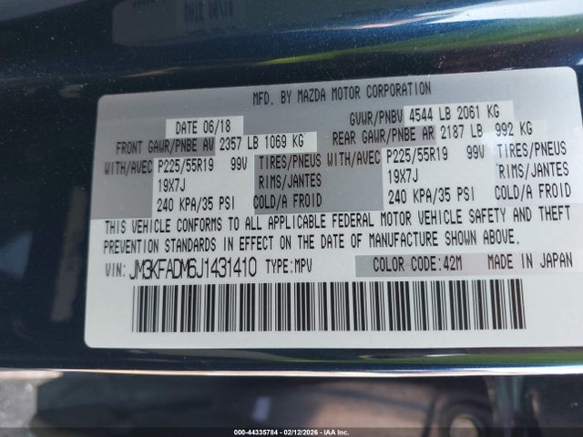 44335784 :رقم المزاد ، JM3KFADM6J1431410 vin ، 2018 Mazda Cx-5 Grand Touring مزاد بيع