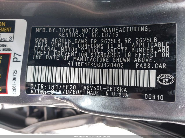 Toyota CAMRY SE 2016 4T1BF1FK9GU120402 Image 9