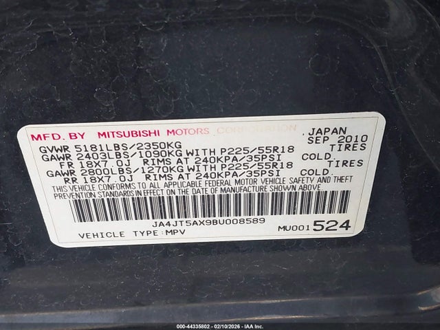 2011 MITSUBISHI OUTLANDER JA4JT5AX9BU008589 Photo 8