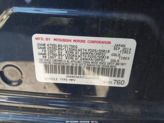 JA4AD3A31FZ006200 Mitsubishi Outlander Se