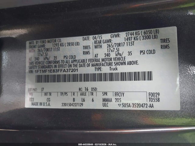 Ford F-150 Xl 2015 1FTMF1E83FFA37201 Image 9