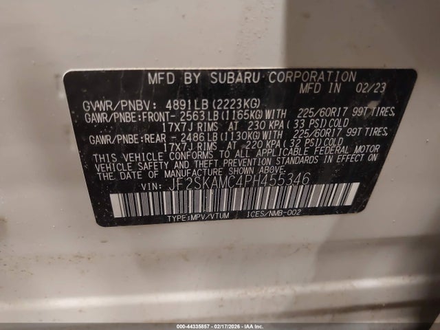 Продаж на аукціоні авто 2023 Subaru Forester Wilderness, vin: JF2SKAMC4PH455346, номер лоту: 44335857