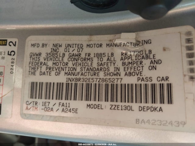 Aukcja sprzedaży 2007 Toyota Corolla Ce, vin: 1NXBR32E57Z865277, numer aukcji: 44335873
