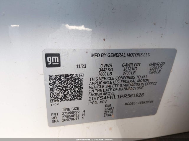 2023 Cadillac Escalade 4wd Sport მანქანა იყიდება აუქციონზე, vin: 1GYS4FKL1PR561928, აუქციონის ნომერი: 44335969